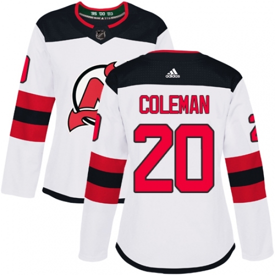 Women's Adidas New Jersey Devils #20 Blake Coleman Authentic White Away NHL Jersey Women's Adidas New Jersey Devils #20 Blake Coleman Authentic White Away NHL Jersey