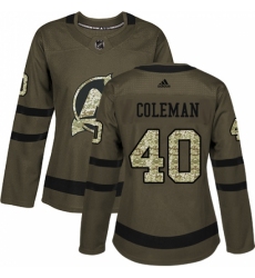 Women's Adidas New Jersey Devils #40 Blake Coleman Authentic Green Salute to Service NHL Jersey