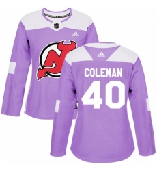 Women's Adidas New Jersey Devils #40 Blake Coleman Authentic Purple Fights Cancer Practice NHL Jersey