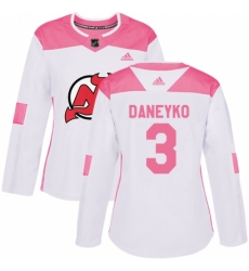 Women's Adidas New Jersey Devils #3 Ken Daneyko Authentic White/Pink Fashion NHL Jersey