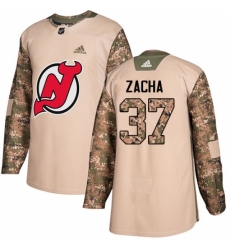 Men's Adidas New Jersey Devils #37 Pavel Zacha Authentic Camo Veterans Day Practice NHL Jersey