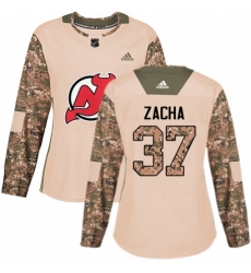 Women's Adidas New Jersey Devils #37 Pavel Zacha Authentic Camo Veterans Day Practice NHL Jersey