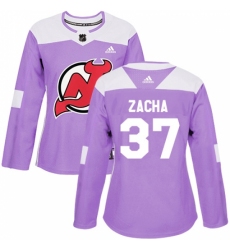 Women's Adidas New Jersey Devils #37 Pavel Zacha Authentic Purple Fights Cancer Practice NHL Jersey