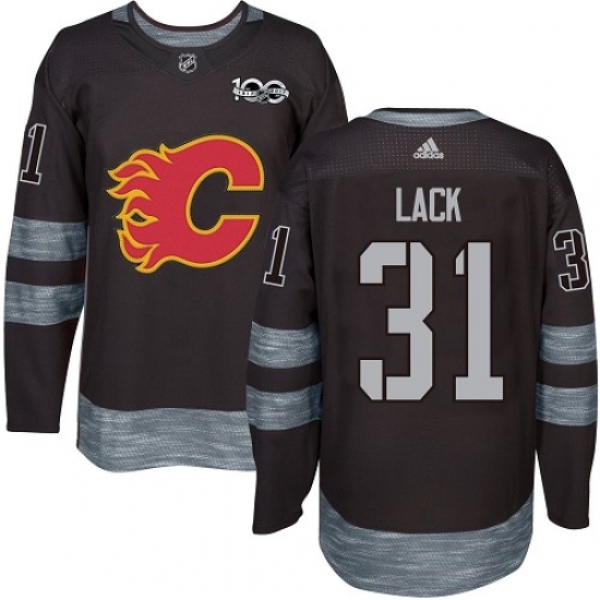 Men's Adidas Calgary Flames #31 Eddie Lack Authentic Black 1917-2017 100th Anniversary NHL Jersey Men's Adidas Calgary Flames #31 Eddie Lack Authentic Black 1917-2017 100th Anniversary NHL Jersey