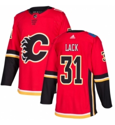 Men's Adidas Calgary Flames #31 Eddie Lack Authentic Red Home NHL Jersey