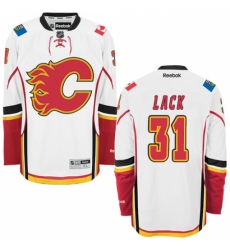 Men's Reebok Calgary Flames #31 Eddie Lack Authentic White Away NHL Jersey