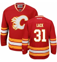 Men's Reebok Calgary Flames #31 Eddie Lack Premier Red Third NHL Jersey