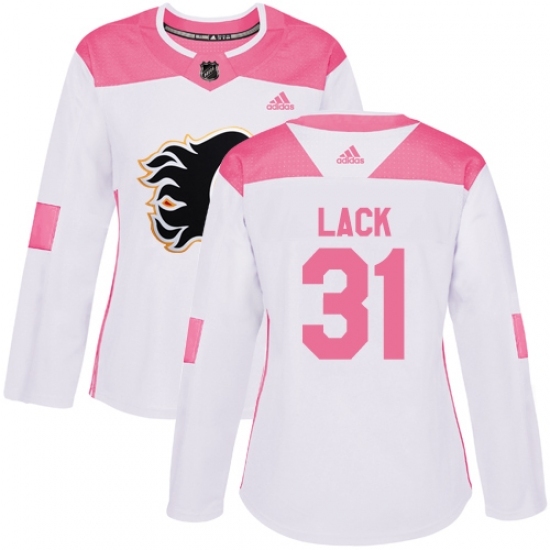Women's Adidas Calgary Flames #31 Eddie Lack Authentic White/Pink Fashion NHL Jersey Women's Adidas Calgary Flames #31 Eddie Lack Authentic White/Pink Fashion NHL Jersey
