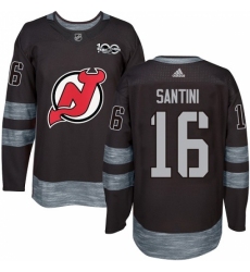 Men's Adidas New Jersey Devils #16 Steve Santini Authentic Black 1917-2017 100th Anniversary NHL Jersey