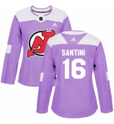 Women's Adidas New Jersey Devils #16 Steve Santini Authentic Purple Fights Cancer Practice NHL Jersey