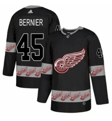 Men's Adidas Detroit Red Wings #45 Jonathan Bernier Authentic Black Team Logo Fashion NHL Jersey