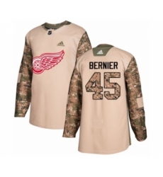 Men's Adidas Detroit Red Wings #45 Jonathan Bernier Authentic Camo Veterans Day Practice NHL Jersey