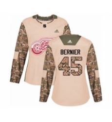 Women's Adidas Detroit Red Wings #45 Jonathan Bernier Authentic Camo Veterans Day Practice NHL Jersey