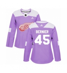 Women's Adidas Detroit Red Wings #45 Jonathan Bernier Authentic Purple Fights Cancer Practice NHL Jersey
