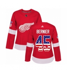 Women's Adidas Detroit Red Wings #45 Jonathan Bernier Authentic Red USA Flag Fashion NHL Jersey