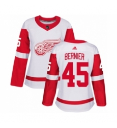 Women's Adidas Detroit Red Wings #45 Jonathan Bernier Authentic White Away NHL Jersey