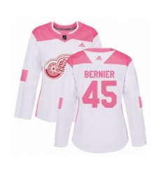 Women's Adidas Detroit Red Wings #45 Jonathan Bernier Authentic White Pink Fashion NHL Jersey