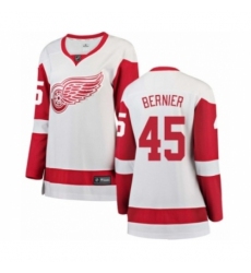 Women's Detroit Red Wings #45 Jonathan Bernier Authentic White Away Fanatics Branded Breakaway NHL Jersey