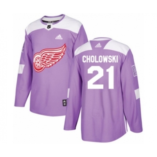 Men's Adidas Detroit Red Wings #21 Dennis Cholowski Authentic Purple Fights Cancer Practice NHL Jersey Men's Adidas Detroit Red Wings #21 Dennis Cholowski Authentic Purple Fights Cancer Practice NHL Jersey