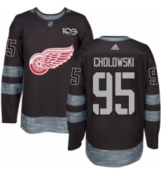 Men's Adidas Detroit Red Wings #95 Dennis Cholowski Authentic Black 1917-2017 100th Anniversary NHL Jersey