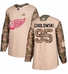 Men's Adidas Detroit Red Wings #95 Dennis Cholowski Authentic Camo Veterans Day Practice NHL Jersey