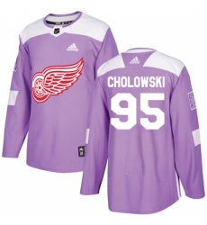 Men's Adidas Detroit Red Wings #95 Dennis Cholowski Authentic Purple Fights Cancer Practice NHL Jersey