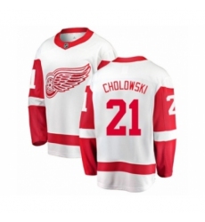 Men's Detroit Red Wings #21 Dennis Cholowski Authentic White Away Fanatics Branded Breakaway NHL Jersey