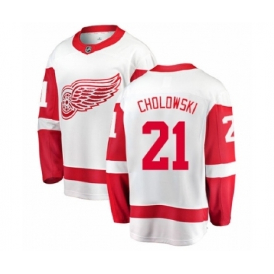 Men's Detroit Red Wings #21 Dennis Cholowski Authentic White Away Fanatics Branded Breakaway NHL Jersey Men's Detroit Red Wings #21 Dennis Cholowski Authentic White Away Fanatics Branded Breakaway NHL Jersey