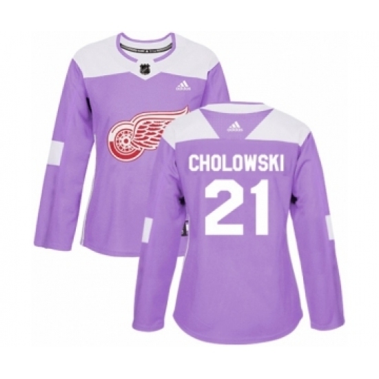 Women's Adidas Detroit Red Wings #21 Dennis Cholowski Authentic Purple Fights Cancer Practice NHL Jersey Women's Adidas Detroit Red Wings #21 Dennis Cholowski Authentic Purple Fights Cancer Practice NHL Jersey