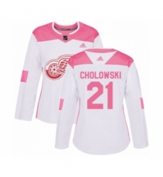 Women's Adidas Detroit Red Wings #21 Dennis Cholowski Authentic White Pink Fashion NHL Jersey