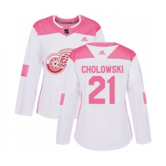 Women's Adidas Detroit Red Wings #21 Dennis Cholowski Authentic White Pink Fashion NHL Jersey Women's Adidas Detroit Red Wings #21 Dennis Cholowski Authentic White Pink Fashion NHL Jersey