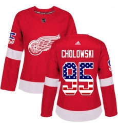 Women's Adidas Detroit Red Wings #95 Dennis Cholowski Authentic Red USA Flag Fashion NHL Jersey
