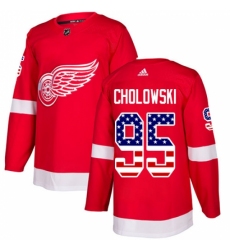 Youth Adidas Detroit Red Wings #95 Dennis Cholowski Authentic Red USA Flag Fashion NHL Jersey