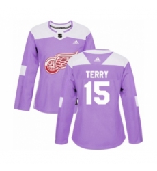 Women's Adidas Detroit Red Wings #15 Chris Terry Authentic Purple Fights Cancer Practice NHL Jersey