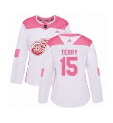 Women's Adidas Detroit Red Wings #15 Chris Terry Authentic White Pink Fashion NHL Jersey