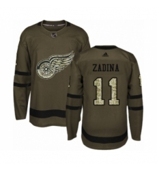 Men's Adidas Detroit Red Wings #11 Filip Zadina Authentic Green Salute to Service NHL Jersey