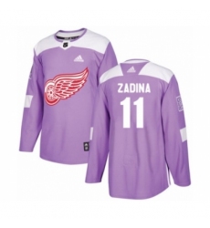Men's Adidas Detroit Red Wings #11 Filip Zadina Authentic Purple Fights Cancer Practice NHL Jersey