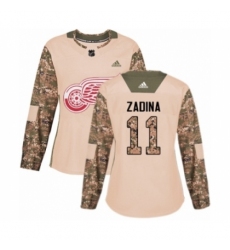 Women's Adidas Detroit Red Wings #11 Filip Zadina Authentic Camo Veterans Day Practice NHL Jersey