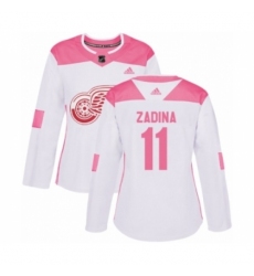 Women's Adidas Detroit Red Wings #11 Filip Zadina Authentic White Pink Fashion NHL Jersey