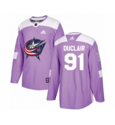 Men's Adidas Columbus Blue Jackets #91 Anthony Duclair Authentic Purple Fights Cancer Practice NHL Jersey