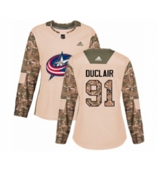 Women's Adidas Columbus Blue Jackets #91 Anthony Duclair Authentic Camo Veterans Day Practice NHL Jersey