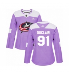 Women's Adidas Columbus Blue Jackets #91 Anthony Duclair Authentic Purple Fights Cancer Practice NHL Jersey