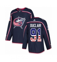Youth Adidas Columbus Blue Jackets #91 Anthony Duclair Authentic Navy Blue USA Flag Fashion NHL Jersey