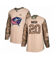 Men's Adidas Columbus Blue Jackets #20 Riley Nash Authentic Camo Veterans Day Practice NHL Jersey