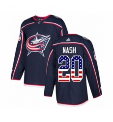 Men's Adidas Columbus Blue Jackets #20 Riley Nash Authentic Navy Blue USA Flag Fashion NHL Jersey