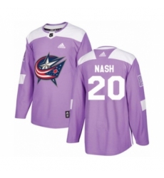 Men's Adidas Columbus Blue Jackets #20 Riley Nash Authentic Purple Fights Cancer Practice NHL Jersey