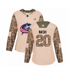 Women's Adidas Columbus Blue Jackets #20 Riley Nash Authentic Camo Veterans Day Practice NHL Jersey