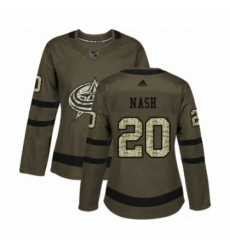 Women's Adidas Columbus Blue Jackets #20 Riley Nash Authentic Green Salute to Service NHL Jersey