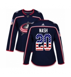 Women's Adidas Columbus Blue Jackets #20 Riley Nash Authentic Navy Blue USA Flag Fashion NHL Jersey