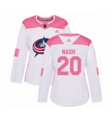 Women's Adidas Columbus Blue Jackets #20 Riley Nash Authentic White Pink Fashion NHL Jersey